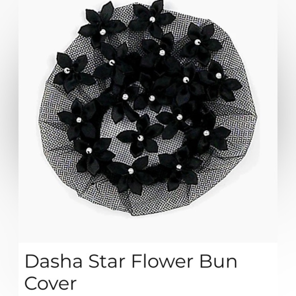 Dasha Designs - Net Bun Cover scattered w/ribbon flowers centered with a pearl